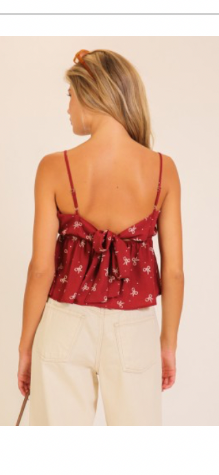 Dainty Bow Print Tie-Back Top