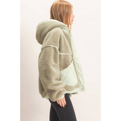 Contrast Panel Sherpa Hooded Jacket