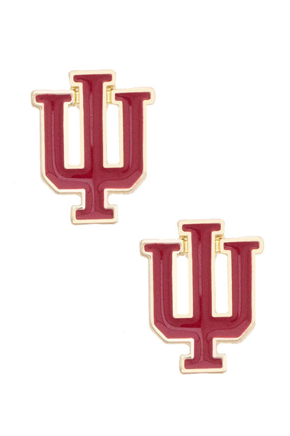 Indiana Hoosiers Enamel Logo Stud Earrings in Shiny Gold