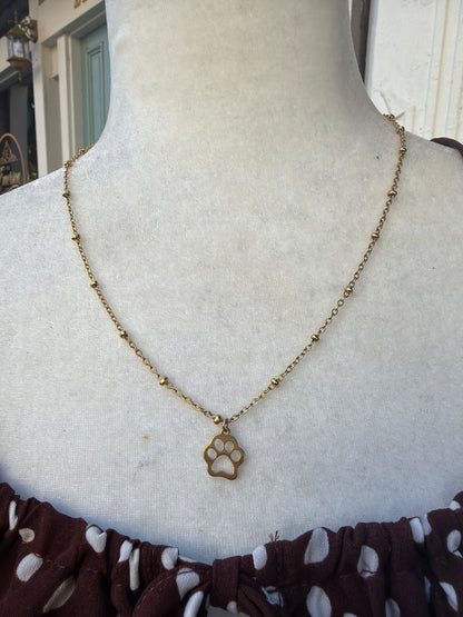 Gold satellite Paw print necklace ￼