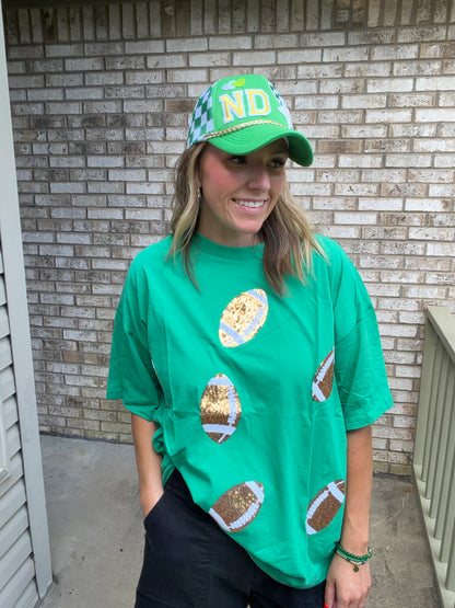 Round Neck Short Sleeve T Shirt With Sequin Football