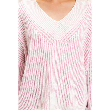 Striped V-Neck Ribbed Sweater