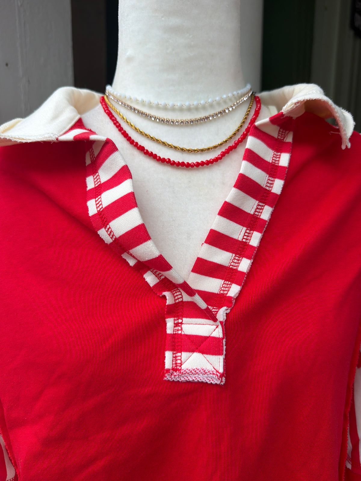 Red Striped Long sleeve Top