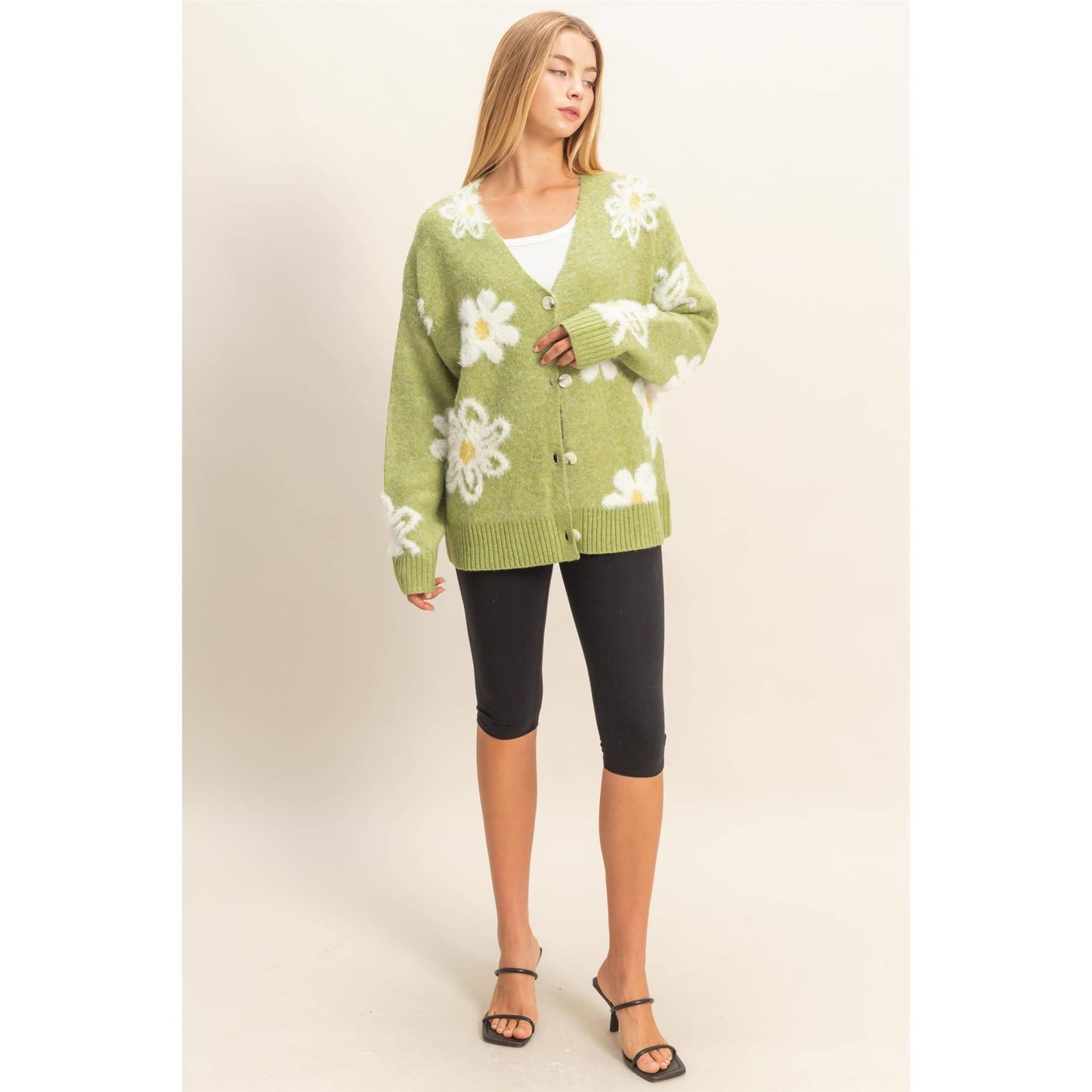 Floral Button Front Soft Sweater Cardigan