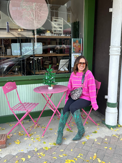 Fuschia textured knit sweater