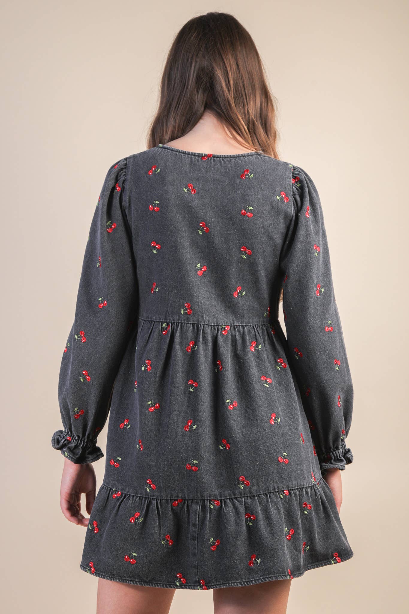Soft Washed Denim Printed Casual Mini Dress