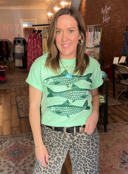 Green fish tee