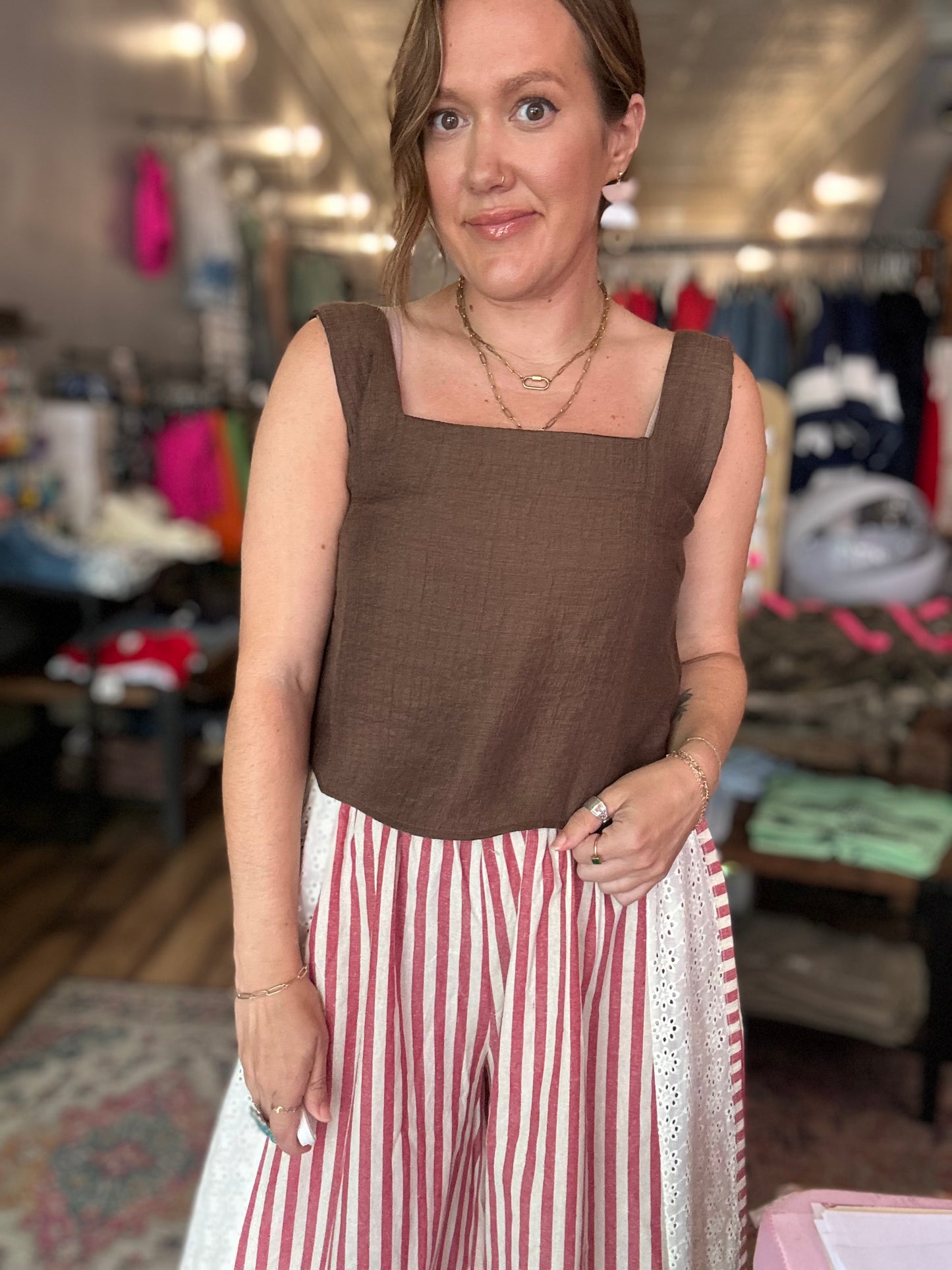 Candy stripe eyelet pants