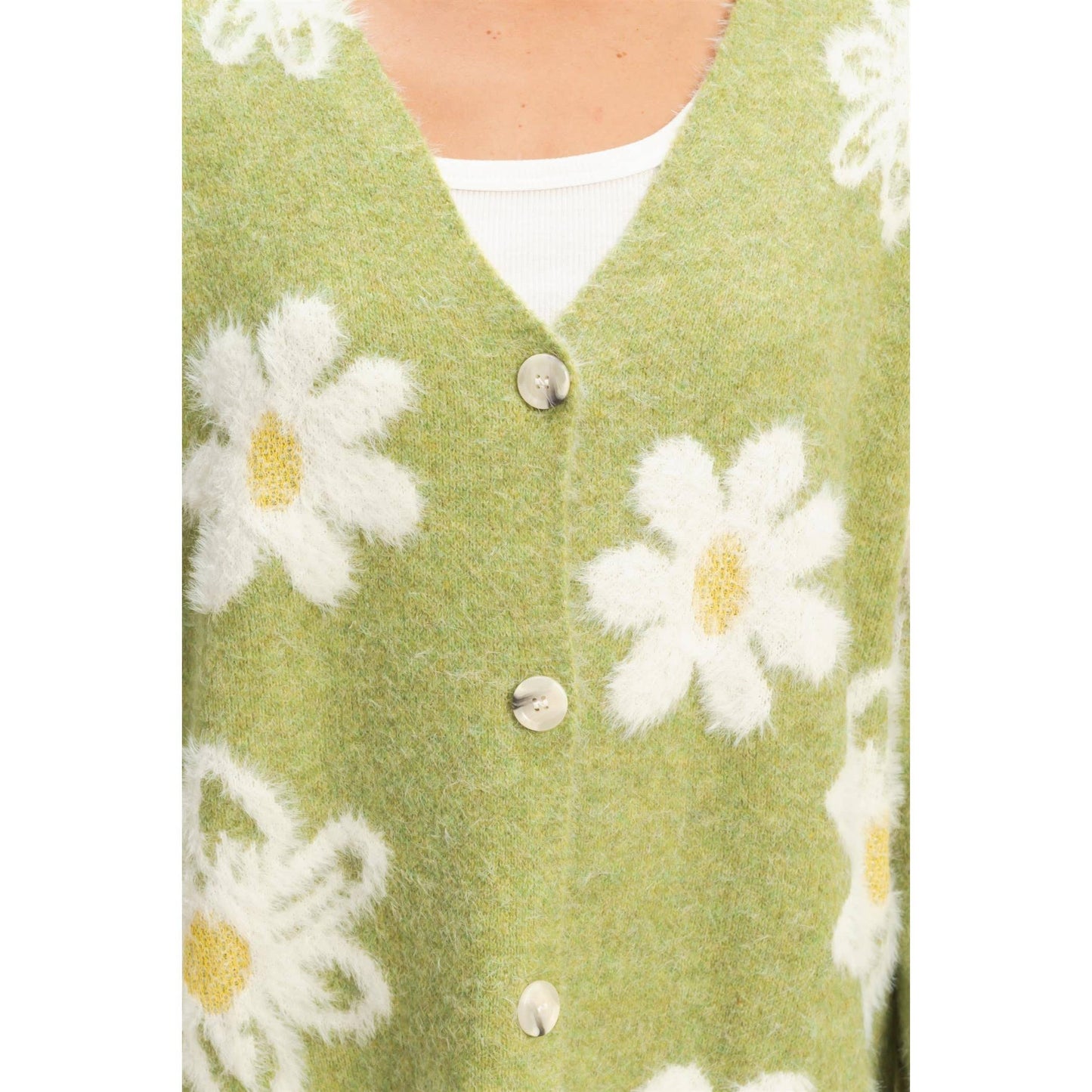 Floral Button Front Soft Sweater Cardigan