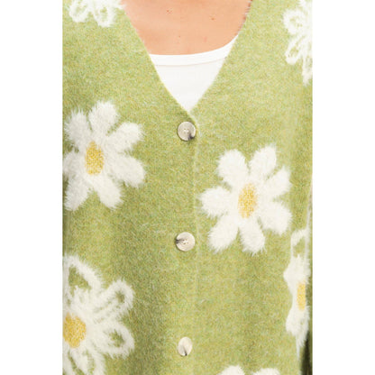 Floral Button Front Soft Sweater Cardigan