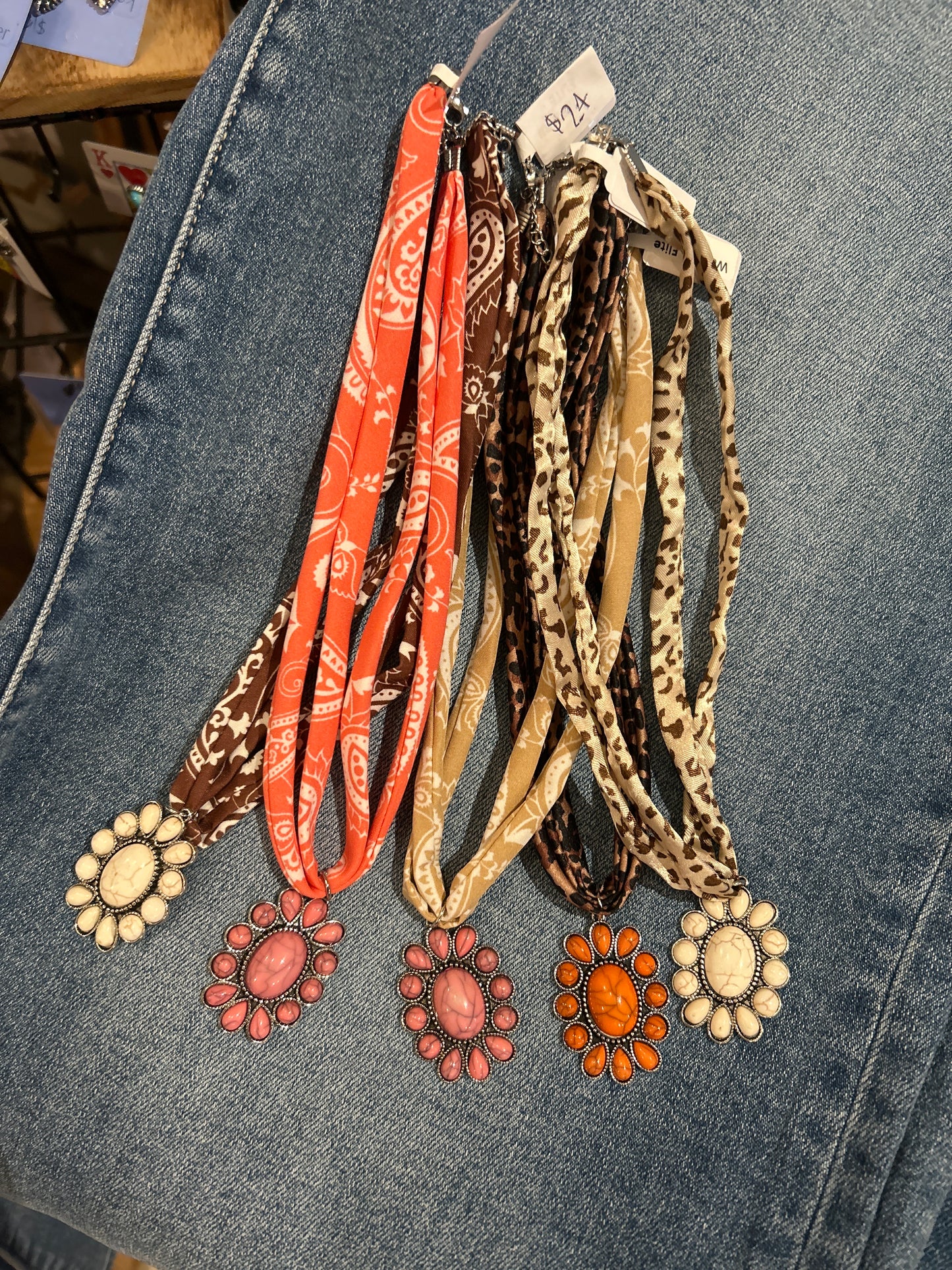 Scarf necklaces with western charm