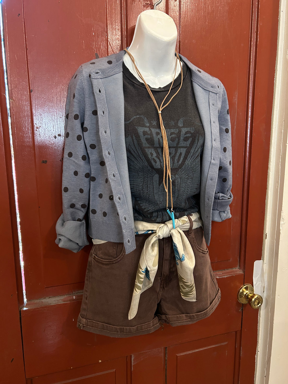 Polka Dot Round Neck Button Down Cardigan