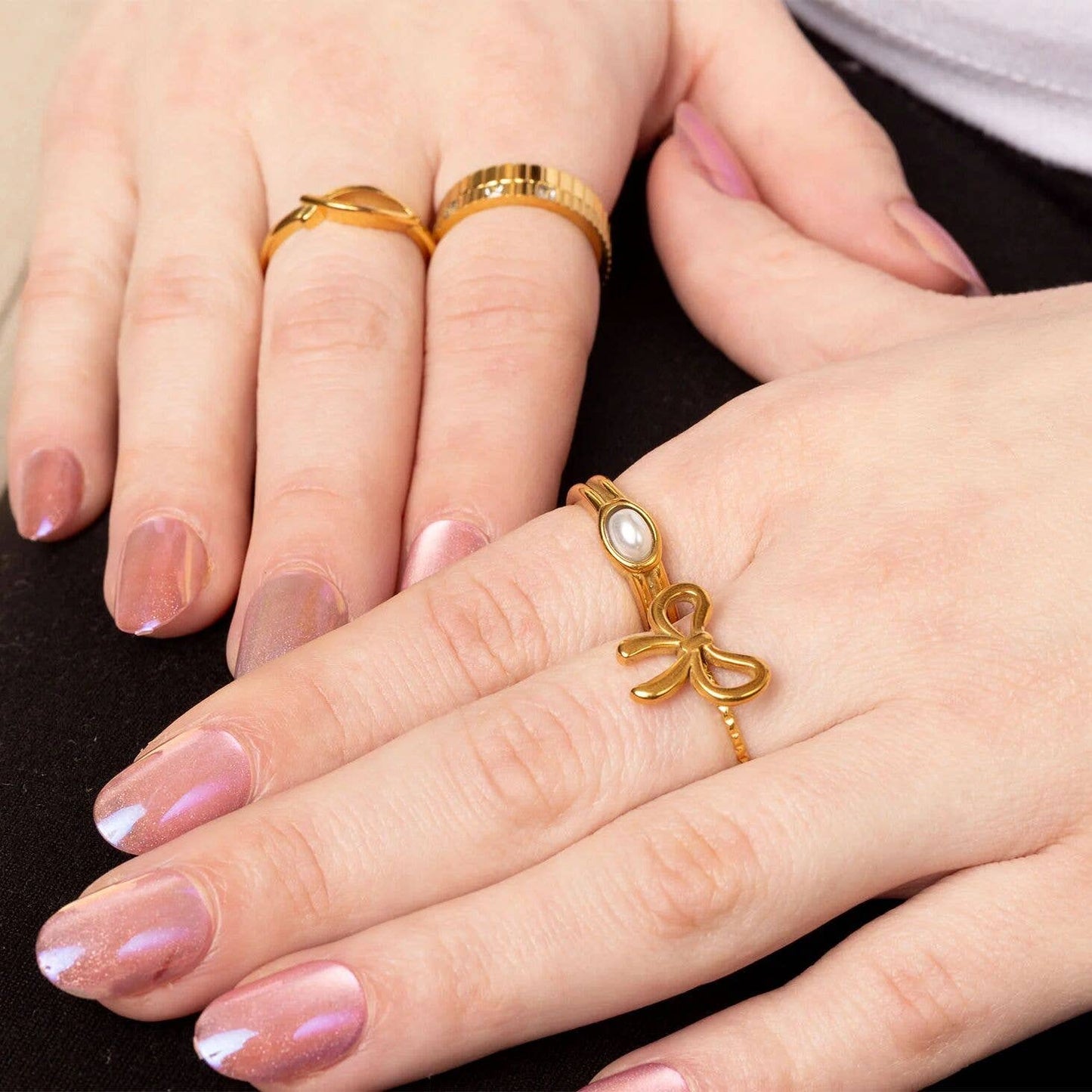 18K Gold PVD Stainless Steel Pearl Statement Ring