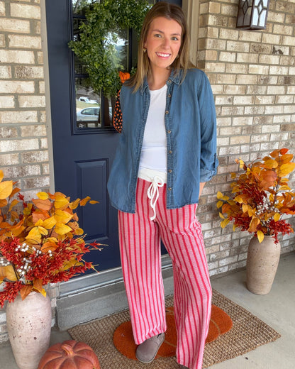 Raised Rib Striped Lounge Pants