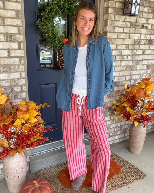 Raised Rib Striped Lounge Pants