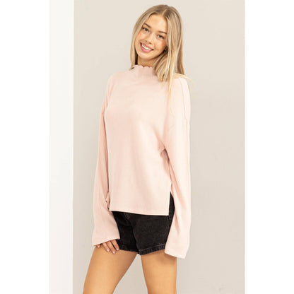 Oversized High Neck Top With Side Slit
