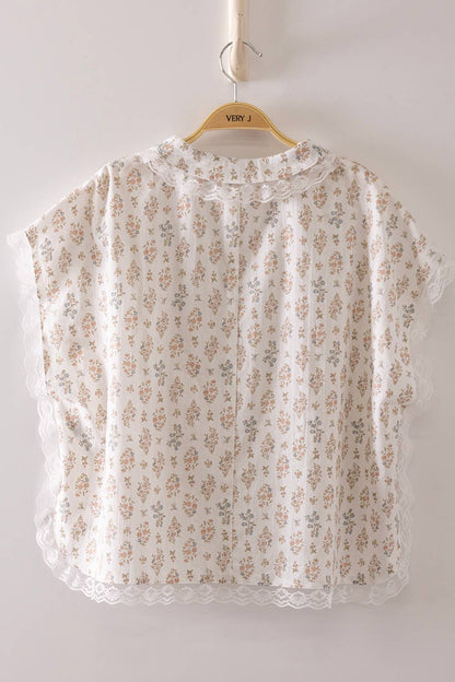 Romantic Floral Lace Tie Blouse