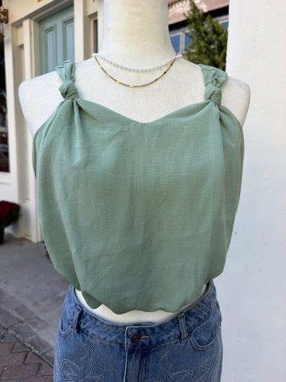 Sage cropped bubble hem tank