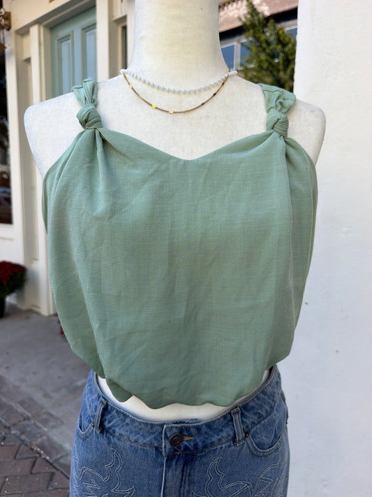 Sage cropped bubble hem tank