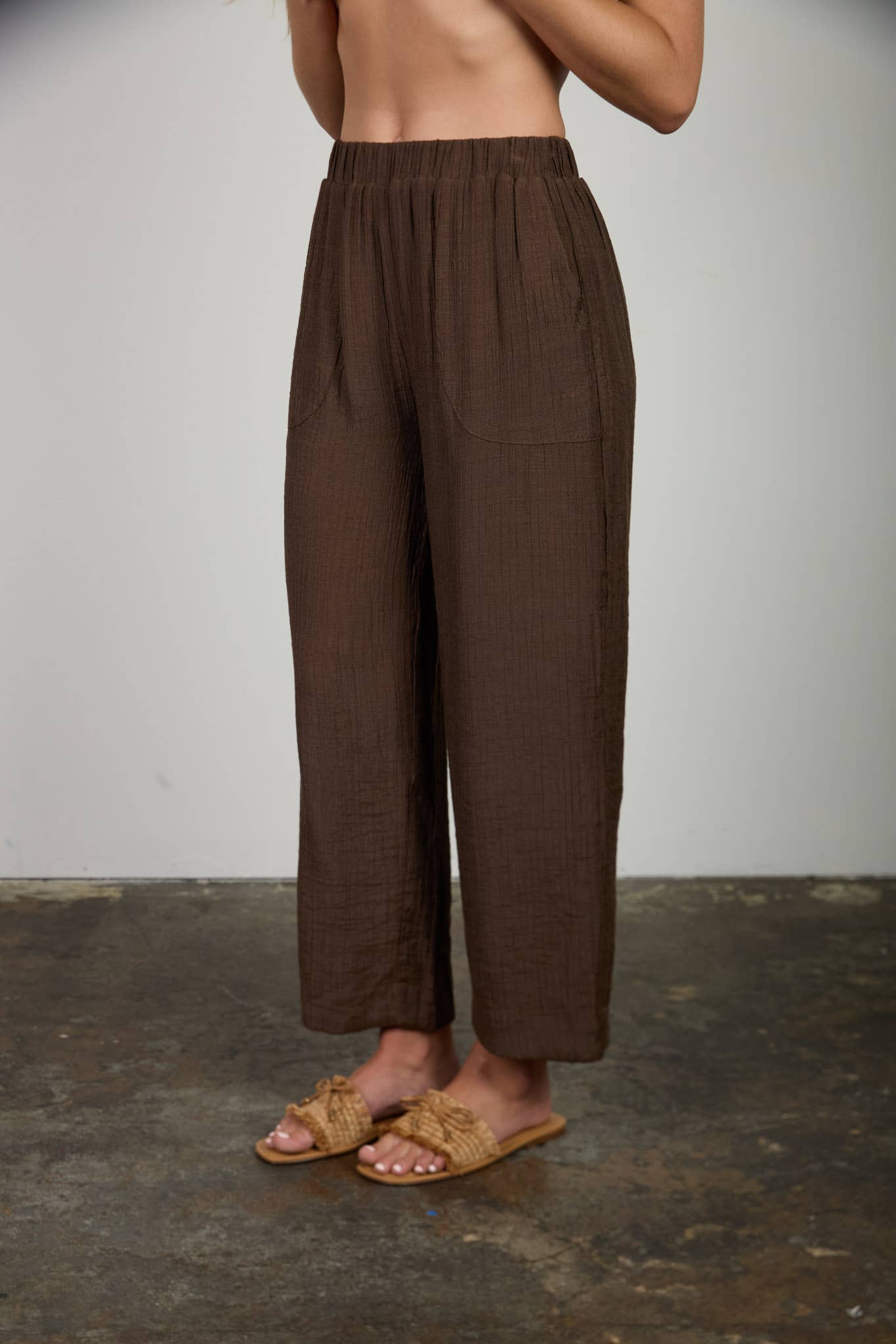 TEXTURED HIGH ELASTIC WAIST LOUNGE PANTS