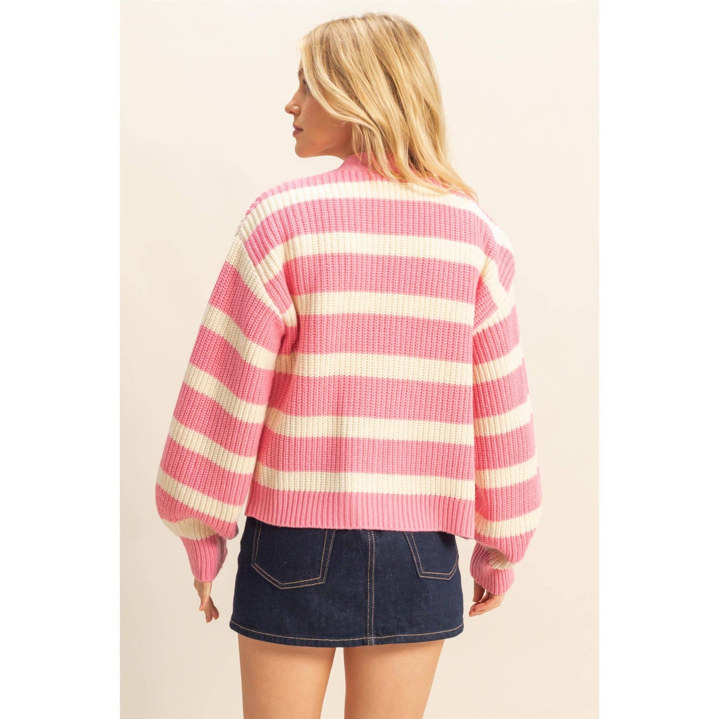 Striped Sweater Cardigan With Button Front