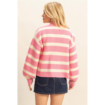 Striped Sweater Cardigan With Button Front