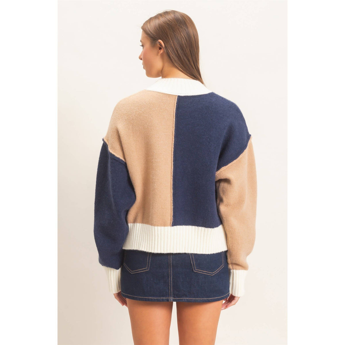 Color Block Mock Neck Sweater