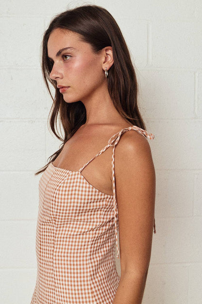 Gingham Tie Strap Mini Dress