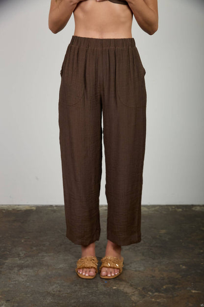 TEXTURED HIGH ELASTIC WAIST LOUNGE PANTS