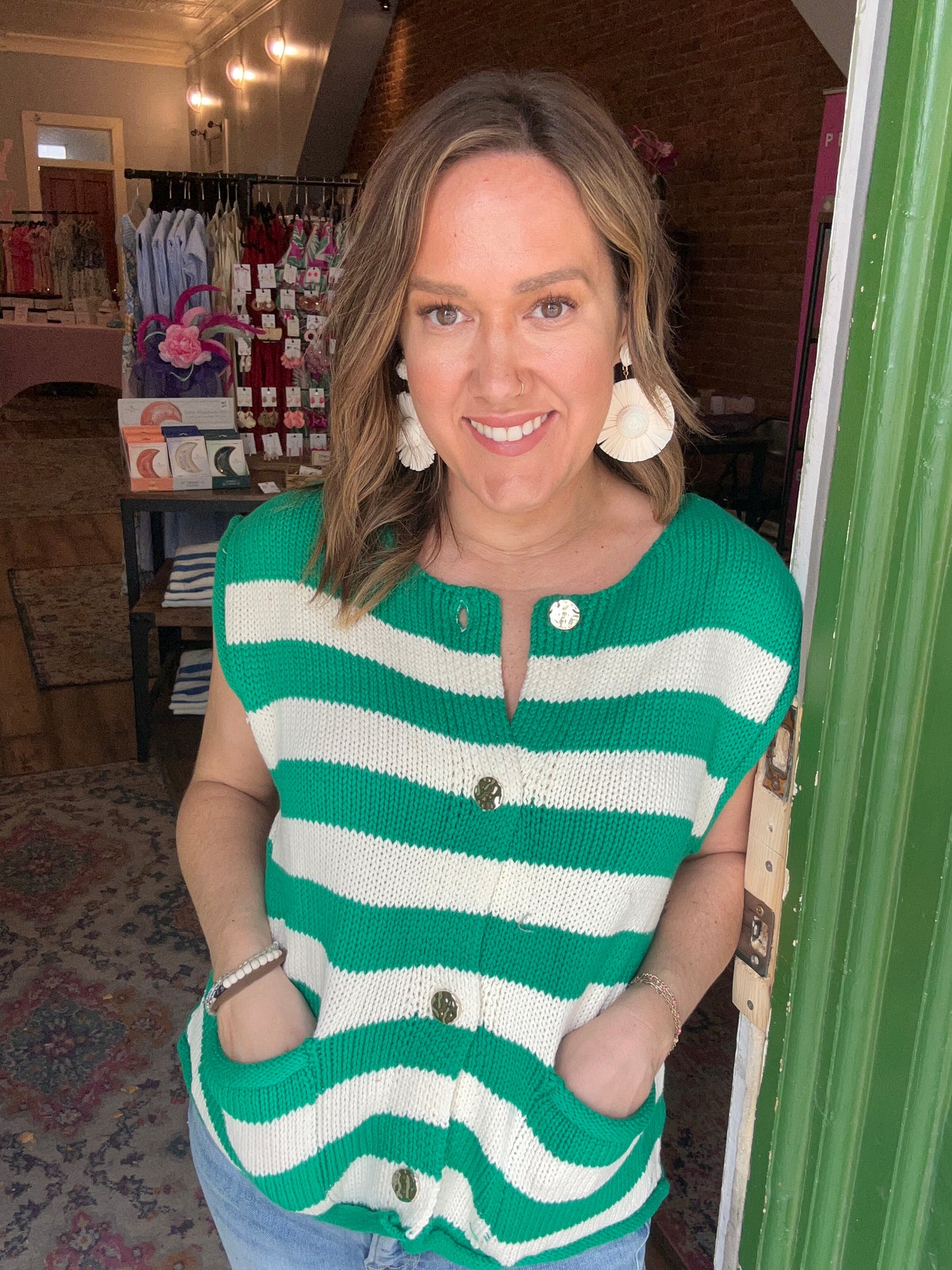 Green button down sweater vest