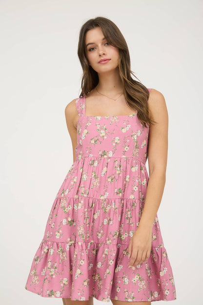 FLORAL SLEEVELESS TIERED MINI DRESS