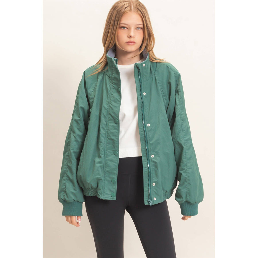 Fleece-Lined Mock Neck Snap Jacket