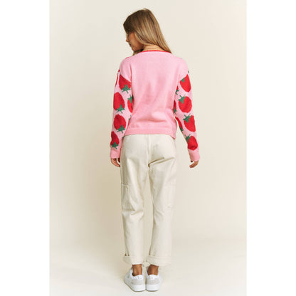 CUTE STRAWBERRY JACQUARD CASUAL PULLOVER SWEATER
