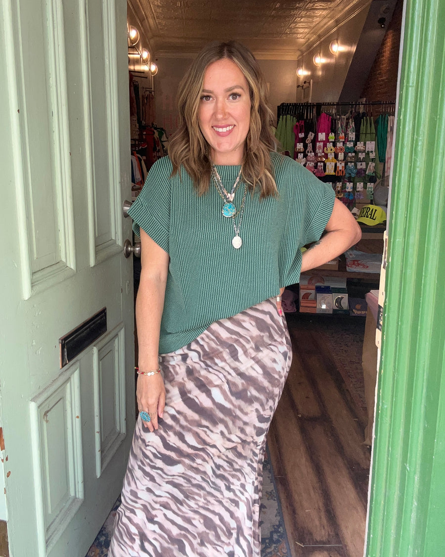 Printed Mesh Maxi Skirt