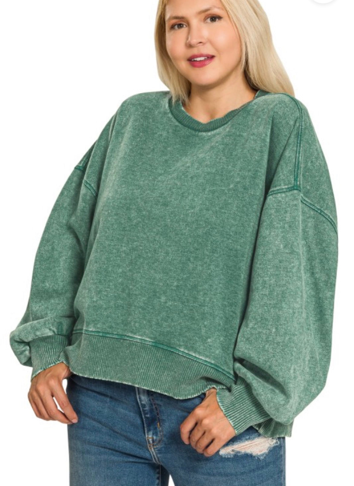 Plus Acid Wash Fleece Oversized Pullover