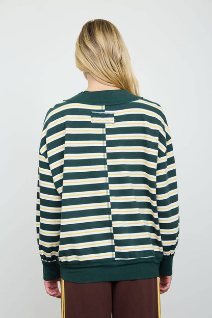 CONTRAST WIDE NECK LONG SLEEVE STRIPE KNIT TOP
