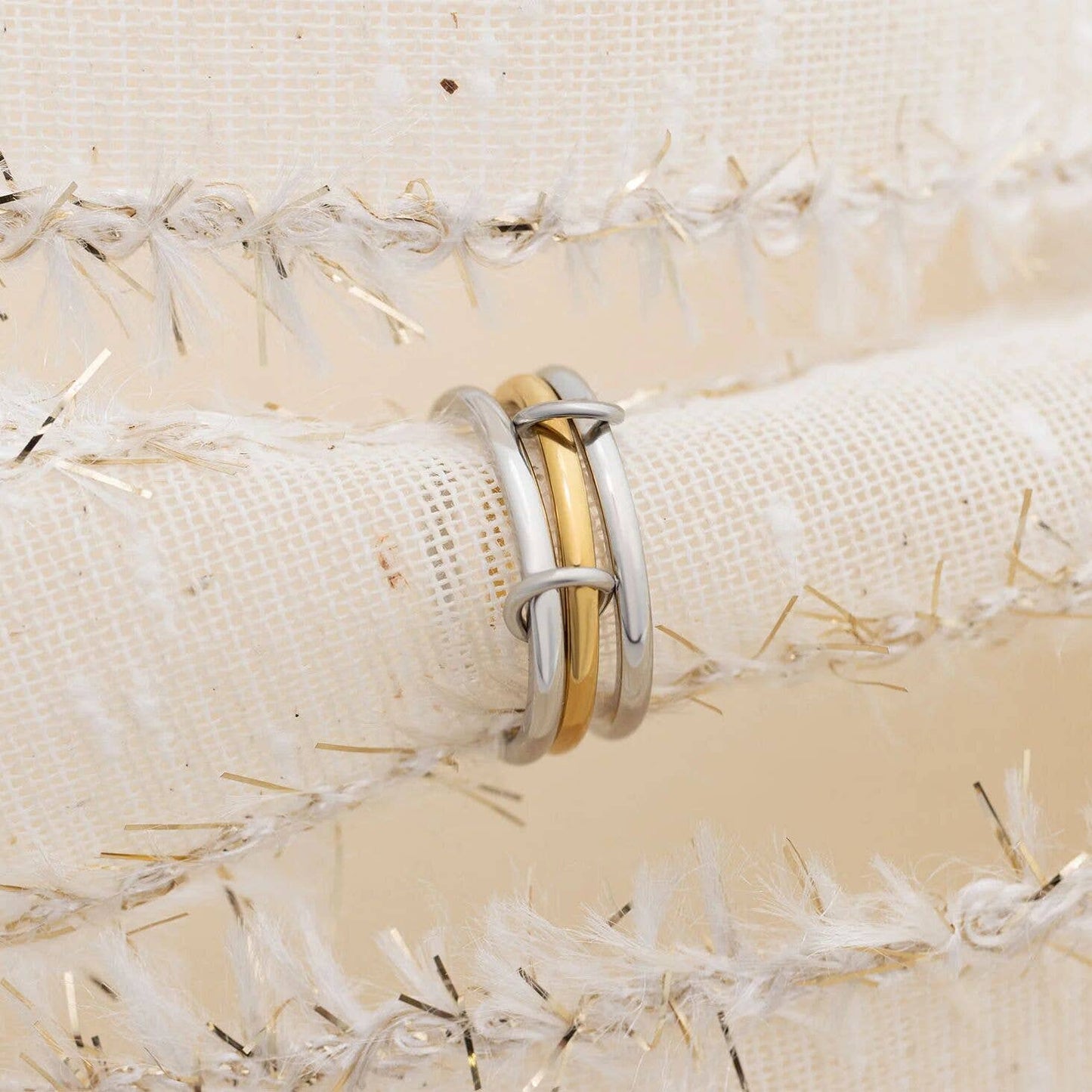 18K Gold Stainless Steel Mixed Metal Triple Intertwined Ring