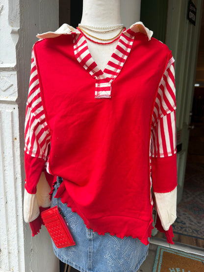 Red Striped Long sleeve Top
