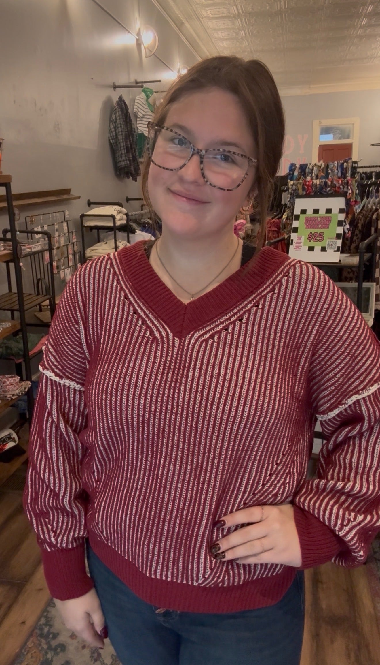 Oversized Two Tone Knit Casual Sweater Top