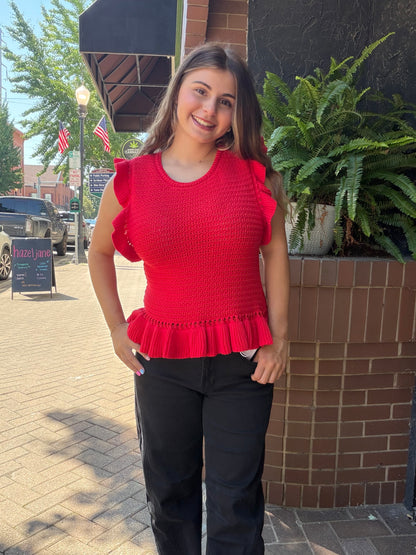 Ruffled Sweater Knit Top