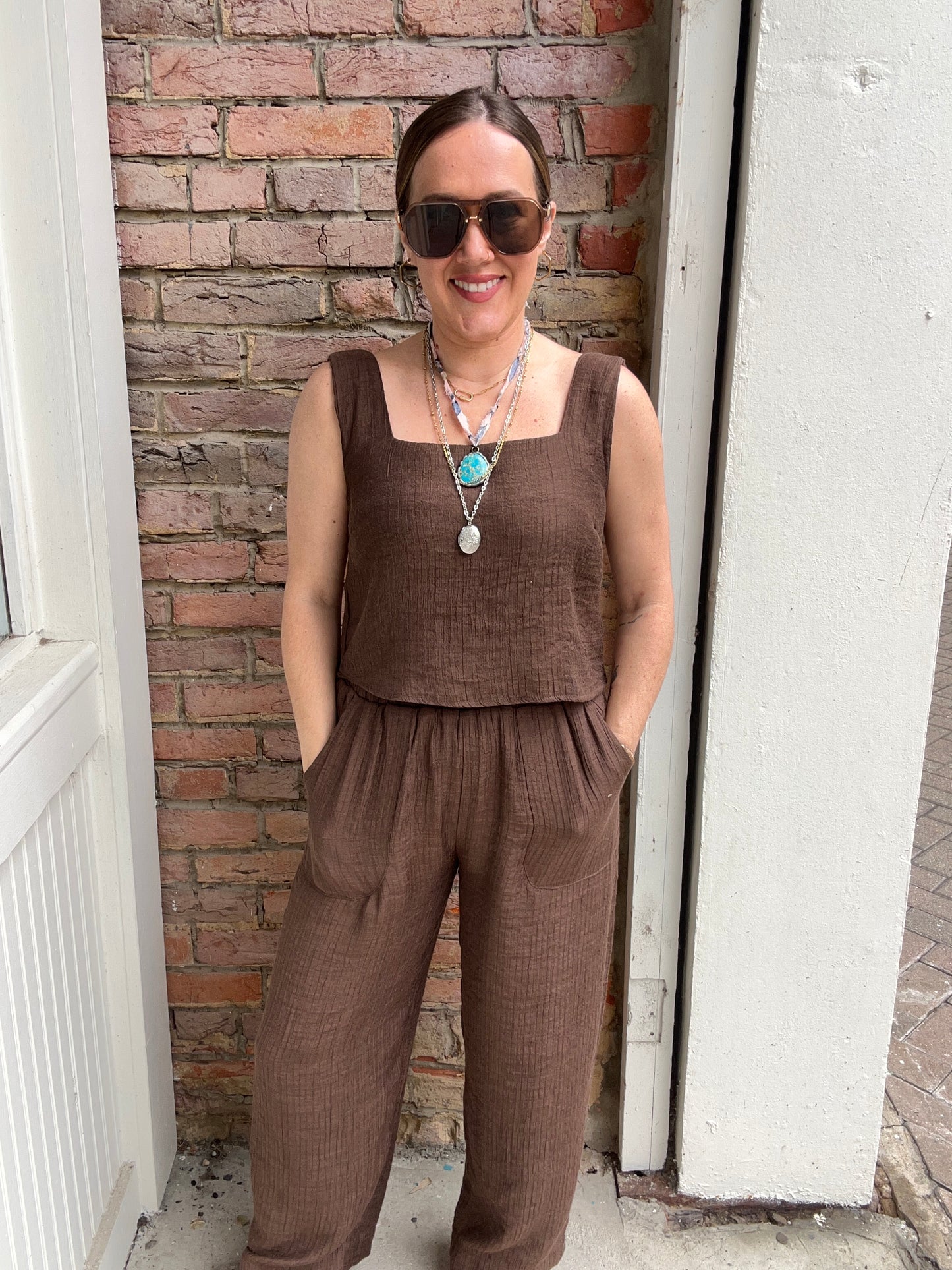 TEXTURED HIGH ELASTIC WAIST LOUNGE PANTS
