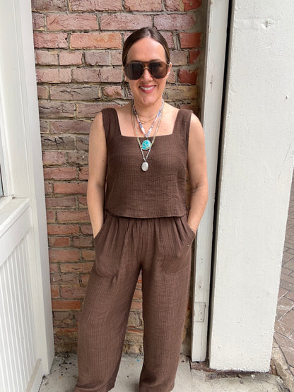 TEXTURED HIGH ELASTIC WAIST LOUNGE PANTS
