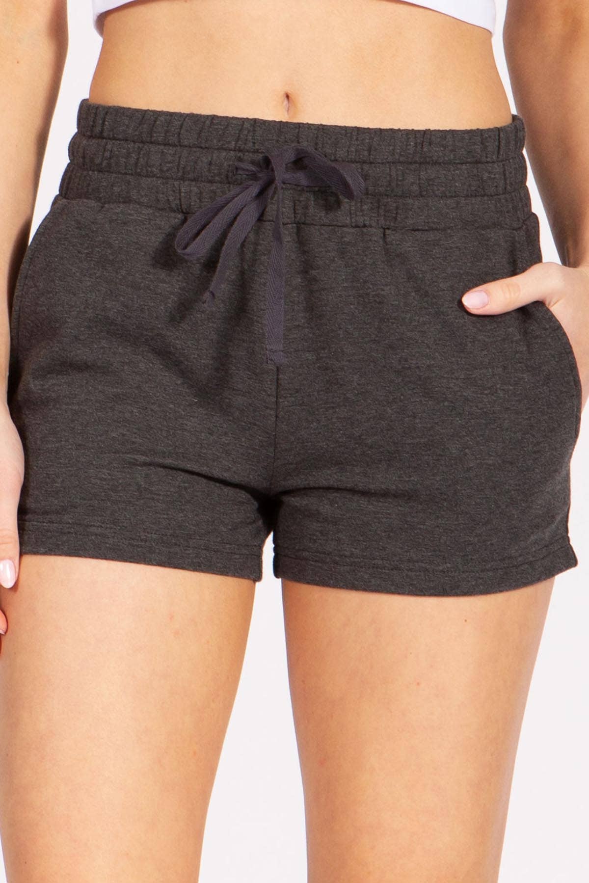 Solid color french terry casual shorts with draw string