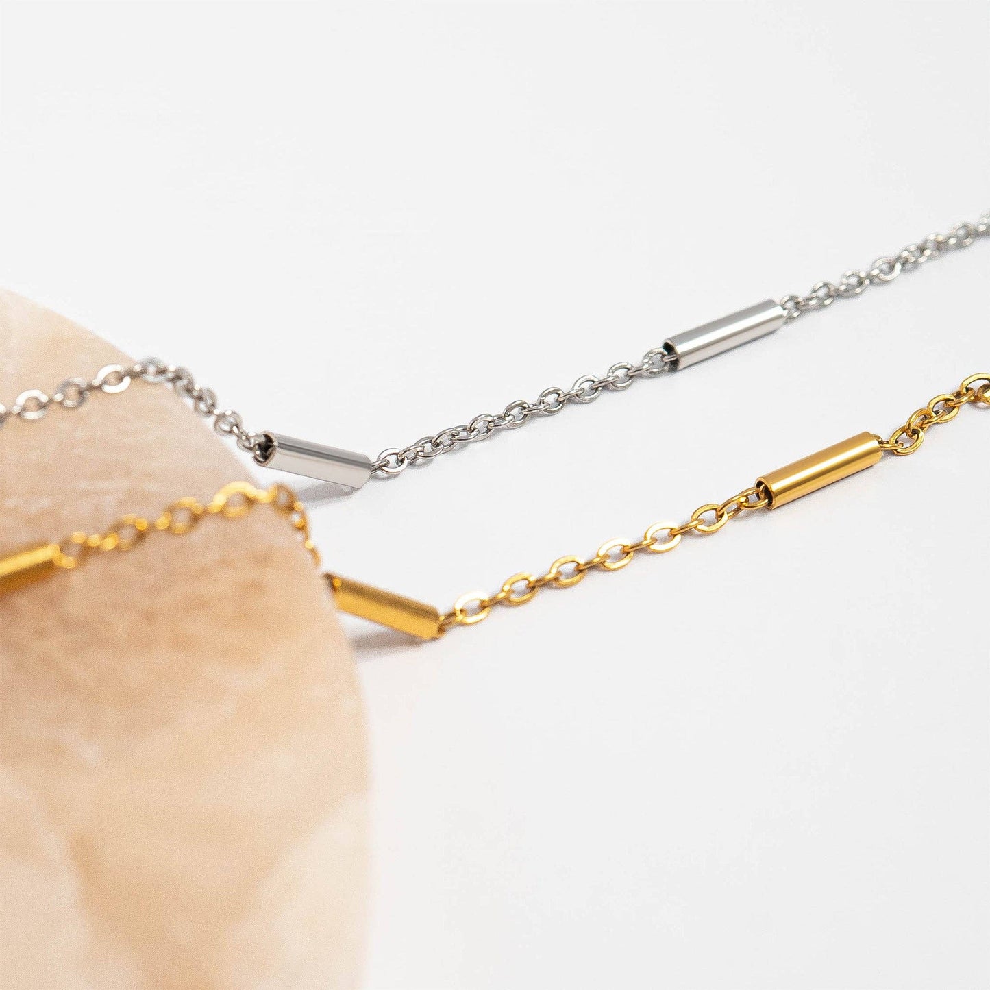 18K Gold PVD Stainless Steel Satellite Bar Chain Bracelet