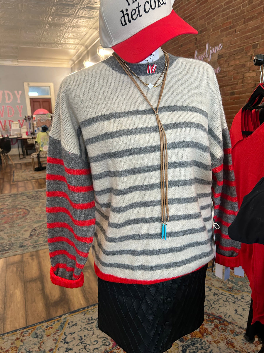 Contrast Stripe Crew Neck Sweater