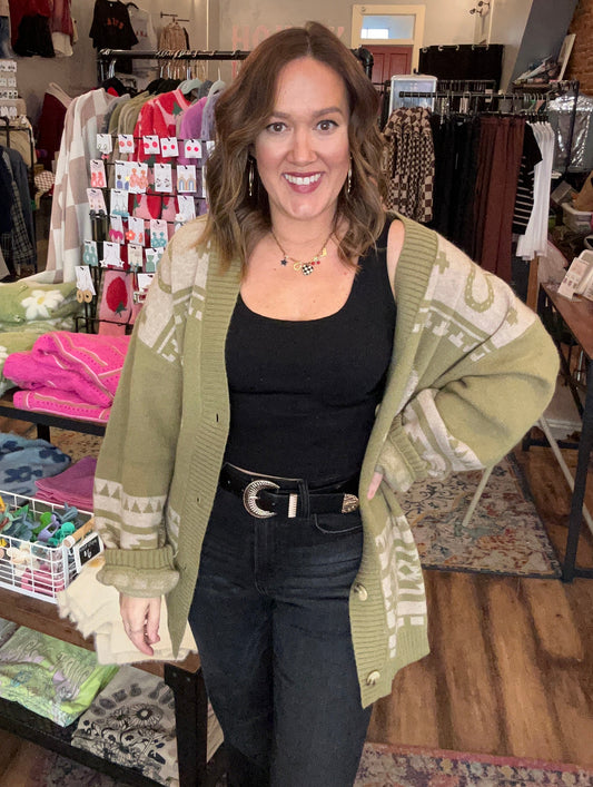 Olive western horse cardigan