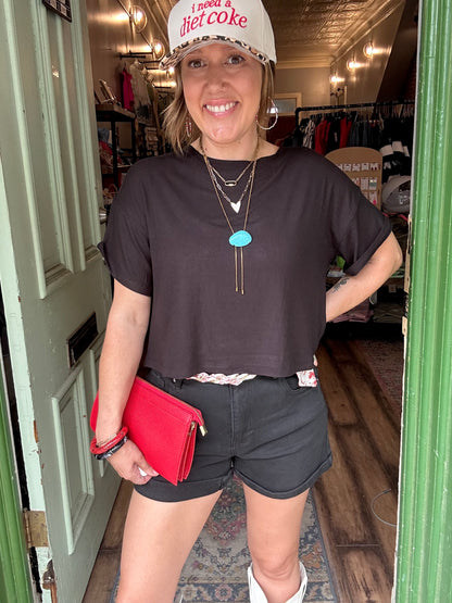 Ribbed Round-neck Crop Box Tee