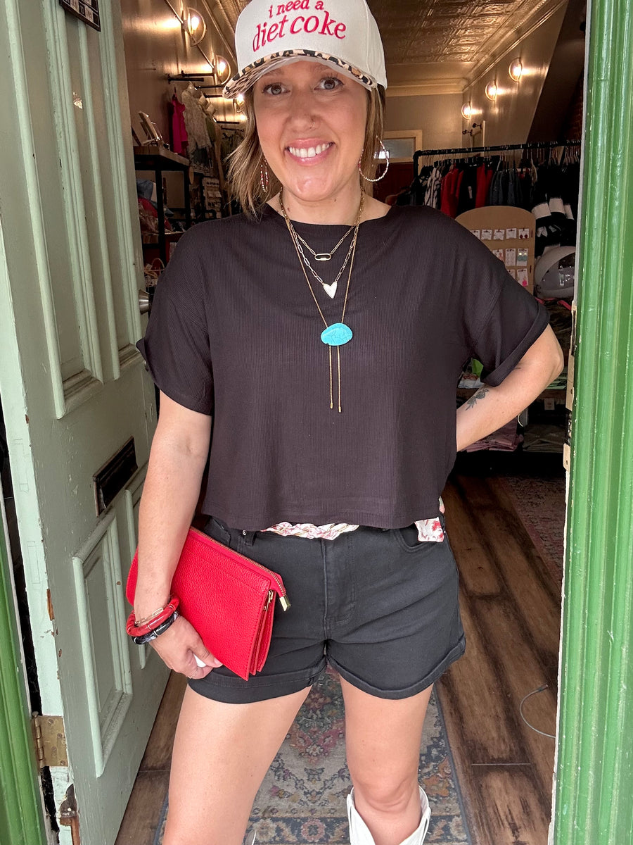 Ribbed Round-neck Crop Box Tee