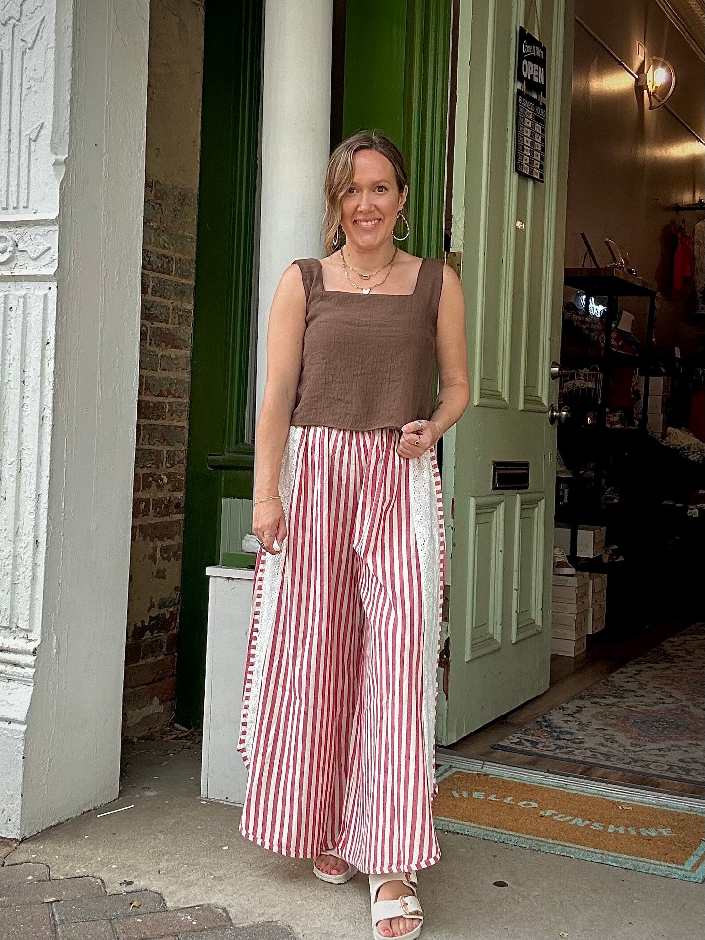 Candy stripe eyelet pants