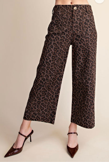 Leopard Colette Cropped Rhinestone Pants